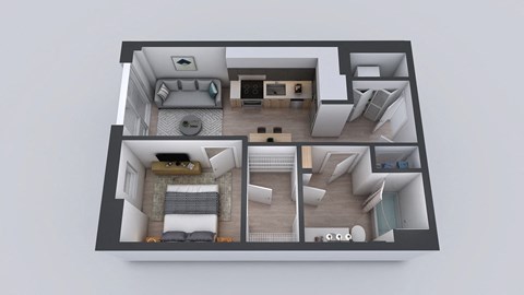 Floor plan for 1 bed, 1 bath, 571 sqft